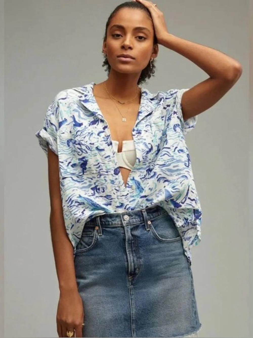 Maeve by Anthropologie Classic Surf Shirt in Blue Marine/ Ocean XS NWT